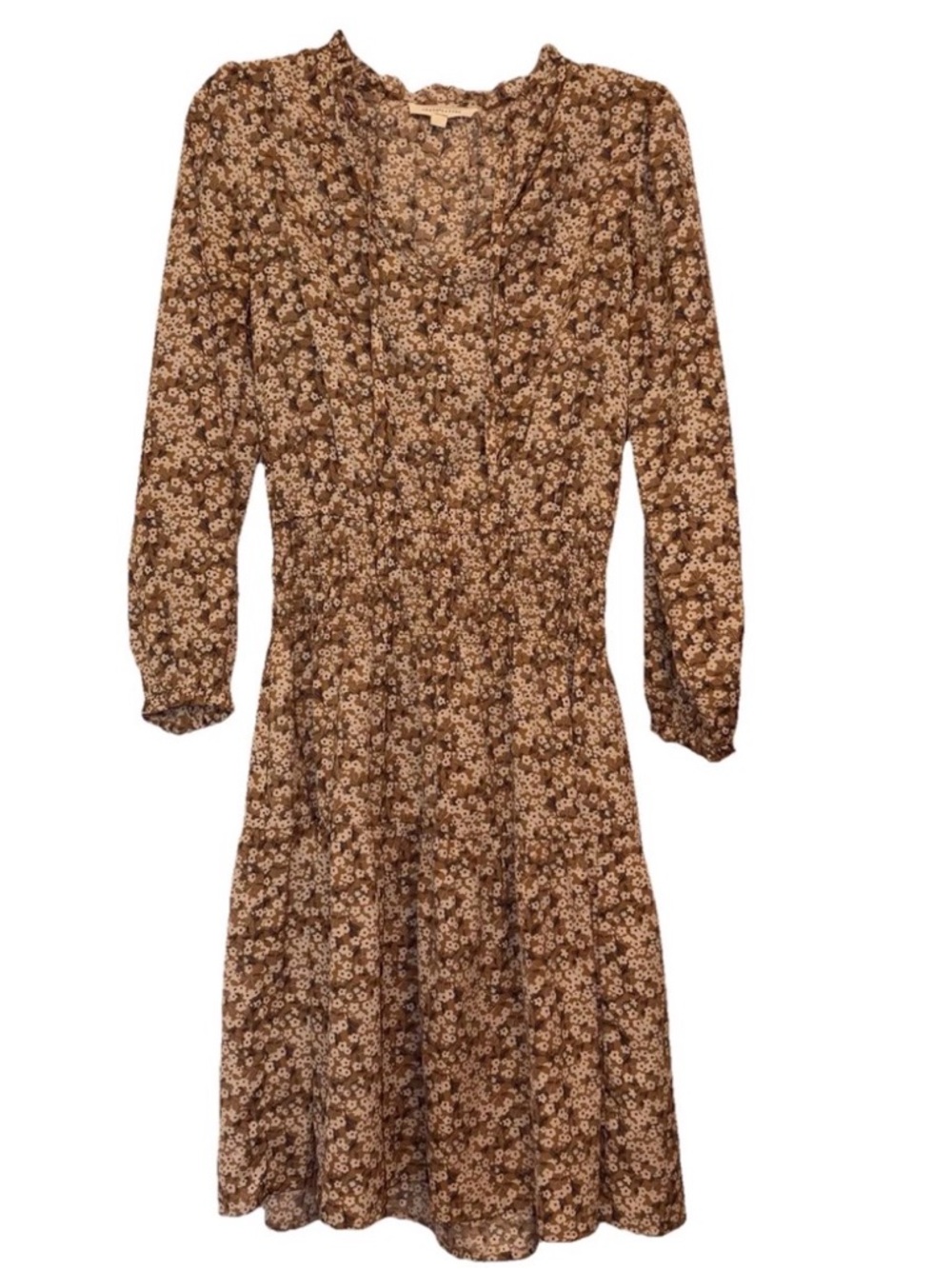 Brown Floral Long-Sleeve Mini Dress